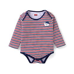 Babyhug 100% Cotton Full Sleeves Striped Onesies Penguin Print Pack of 3 - Red & White
