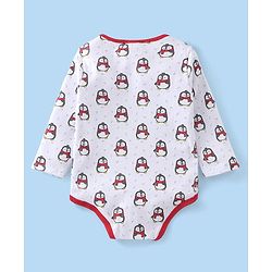 Babyhug 100% Cotton Full Sleeves Striped Onesies Penguin Print Pack of 3 - Red & White