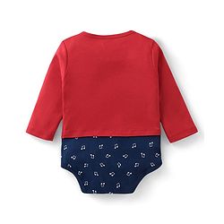 Babyhug 100% Cotton Full Sleeves Striped Onesies Penguin Print Pack of 3 - Red & White