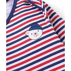 Babyhug 100% Cotton Full Sleeves Striped Onesies Penguin Print Pack of 3 - Red & White