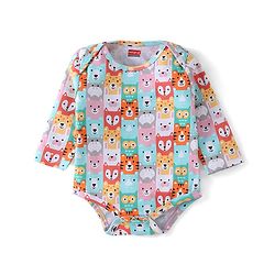 Babyhug 100% Cotton Knit Full Sleeves Onesie with Bib Lion Print - Multicolour