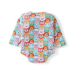 Babyhug 100% Cotton Knit Full Sleeves Onesie with Bib Lion Print - Multicolour