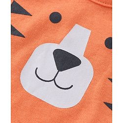 Babyhug 100% Cotton Knit Full Sleeves Onesie with Bib Lion Print - Multicolour