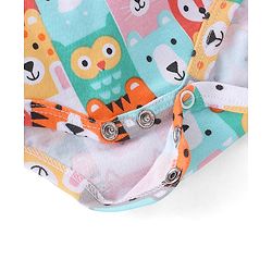 Babyhug 100% Cotton Knit Full Sleeves Onesie with Bib Lion Print - Multicolour