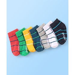 Cute Walk By Babyhug Anti Bacterial Non Terry Ankle Length Stripe Socks Pack Of 7 - Multicolor