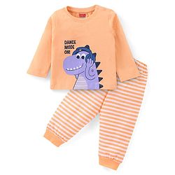 Babyhug Single Jersey Full Sleeves Night Suit with Dino Print - Orange