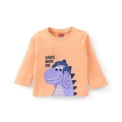 Babyhug Single Jersey Full Sleeves Night Suit with Dino Print - Orange