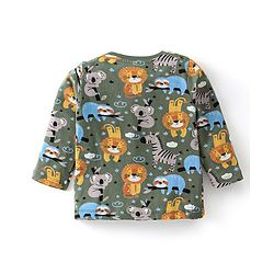 Babyhug Single Jersey Cotton Knit Full Sleeves Night Suit Animal Print - Green