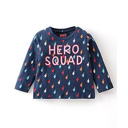 Babyhug Single Jersey Cotton Knit Full Sleeves Night Suit Thunder Bolt Print - Navy Blue
