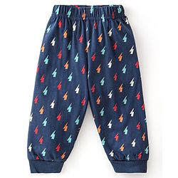 Babyhug Single Jersey Cotton Knit Full Sleeves Night Suit Thunder Bolt Print - Navy Blue