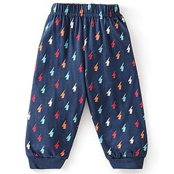 Babyhug Single Jersey Cotton Knit Full Sleeves Night Suit Thunder Bolt Print - Navy Blue