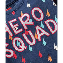 Babyhug Single Jersey Cotton Knit Full Sleeves Night Suit Thunder Bolt Print - Navy Blue