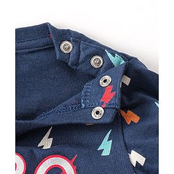 Babyhug Single Jersey Cotton Knit Full Sleeves Night Suit Thunder Bolt Print - Navy Blue