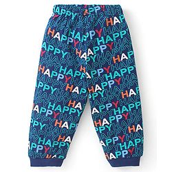 Babyhug Cotton Knit Full Sleeves Night Suit With Text Print - Navy Blue