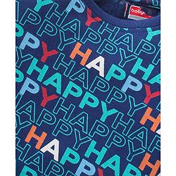 Babyhug Cotton Knit Full Sleeves Night Suit With Text Print - Navy Blue