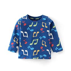 Babyhug Cotton Knit Full Sleeves Musical Notes Printed Night Suit - Blue