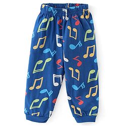 Babyhug Cotton Knit Full Sleeves Musical Notes Printed Night Suit - Blue