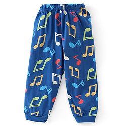 Babyhug Cotton Knit Full Sleeves Musical Notes Printed Night Suit - Blue