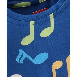 Babyhug Cotton Knit Full Sleeves Musical Notes Printed Night Suit - Blue