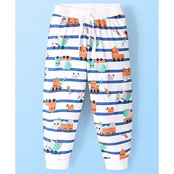 Babyhug Cotton Full Length Lounge Pant Construction Vehicles Printed - Light Grey