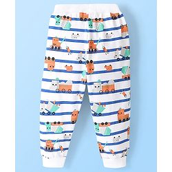 Babyhug Cotton Full Length Lounge Pant Construction Vehicles Printed - Light Grey