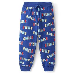 Babyhug Cotton Knit Full Length Lounge Pant Text Printed - Navy Blue