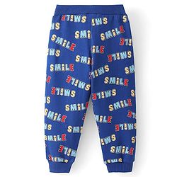 Babyhug Cotton Knit Full Length Lounge Pant Text Printed - Navy Blue