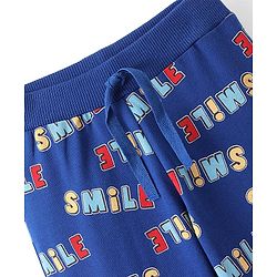 Babyhug Cotton Knit Full Length Lounge Pant Text Printed - Navy Blue