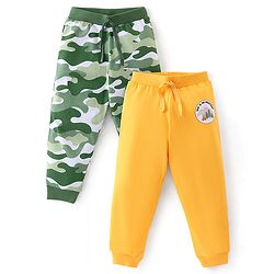 Babyhug Cotton Knit Full Length Lounge Pant Camo Print Pack Of 2 - Yellow & Green