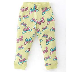 Babyhug Cotton Lycra Knit Full Length Leggings with Stretch & Butterfly & Heart Printed Pack of 3 - Pink Blue & Yellow