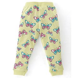 Babyhug Cotton Lycra Knit Full Length Leggings with Stretch & Butterfly & Heart Printed Pack of 3 - Pink Blue & Yellow