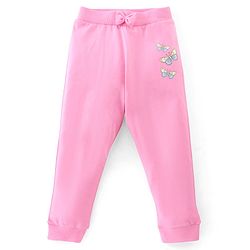 Babyhug Cotton Lycra Knit Full Length Leggings with Stretch & Butterfly & Heart Printed Pack of 3 - Pink Blue & Yellow