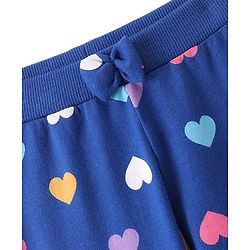 Babyhug Cotton Looper Knit Full Length Lounge Pant with Bow Applique & Heart Print - Navy Blue