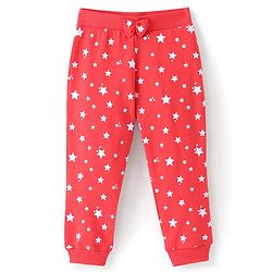 Babyhug Cotton Looper Knit Lounge with Bow Applique Star Print - Maroon