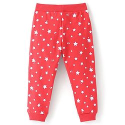 Babyhug Cotton Looper Knit Lounge with Bow Applique Star Print - Maroon