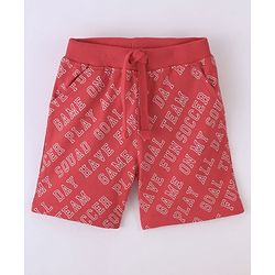 Babyhug Cotton Looper Knit Text Print Shorts - Red