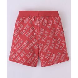 Babyhug Cotton Looper Knit Text Print Shorts - Red