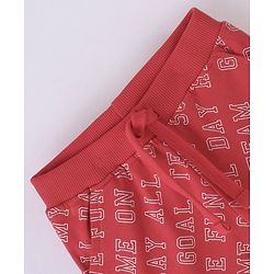 Babyhug Cotton Looper Knit Text Print Shorts - Red