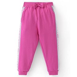 Babyhug Cotton Looper Knit Full Length Solid Colour Lounge Pant with Bow Applique - Fuschia