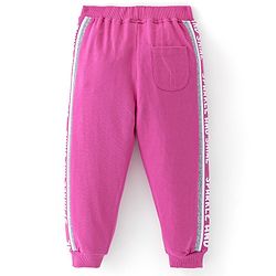 Babyhug Cotton Looper Knit Full Length Solid Colour Lounge Pant with Bow Applique - Fuschia