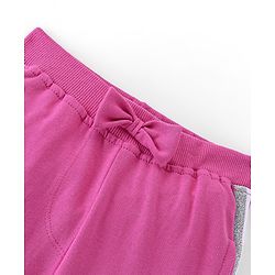 Babyhug Cotton Looper Knit Full Length Solid Colour Lounge Pant with Bow Applique - Fuschia