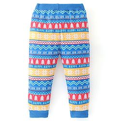 Babyhug Cotton Looper Knit Full Length Lounge Pant Christmas Theme Print - Yellow & Blue