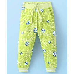 Babyhug Cotton Looper Knit Full Length Soccer Printed Lounge Pant - Lime Green