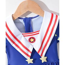 Babyhug Half Sleeves Frock Swimsuit Star Print & Applique - Blue