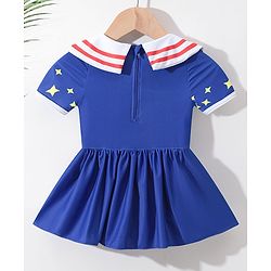 Babyhug Half Sleeves Frock Swimsuit Star Print & Applique - Blue