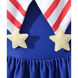 Babyhug Half Sleeves Frock Swimsuit Star Print & Applique - Blue