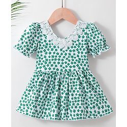 Babyhug Half Sleeves Frock Swimsuit Floral Print - Green