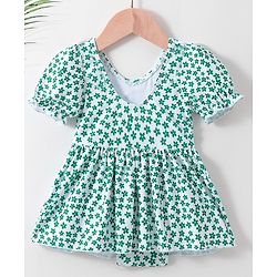 Babyhug Half Sleeves Frock Swimsuit Floral Print - Green