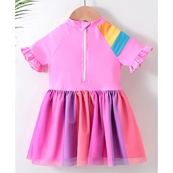 Babyhug Half Sleeves Frock Swimsuit Unicorn Print - Pink