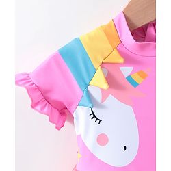 Babyhug Half Sleeves Frock Swimsuit Unicorn Print - Pink